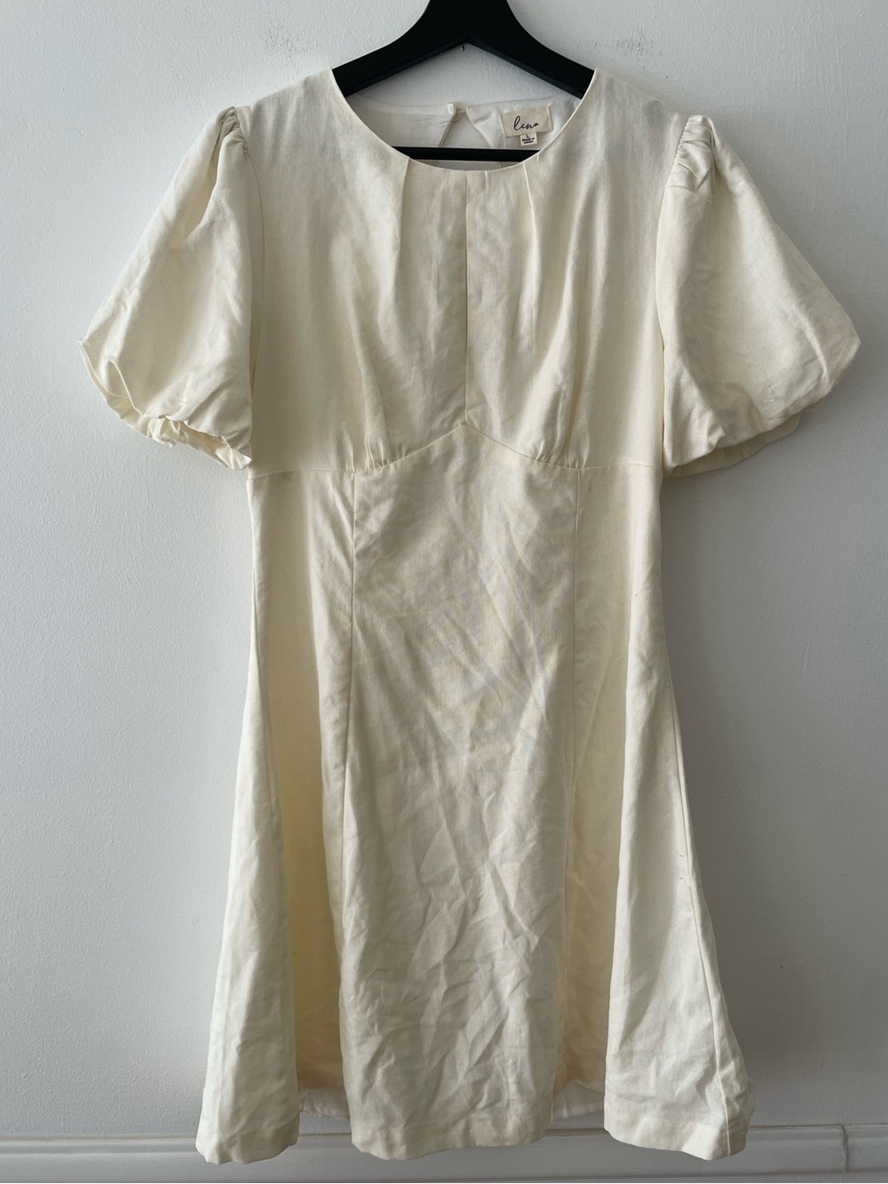 Lena Cream Puff-Sleeve Mini Dress